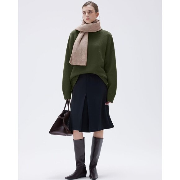 Women Cashmere Blend Oversized Crew Neck Army Green Soft Warm Pullover Sweater - Picture 5 of 5